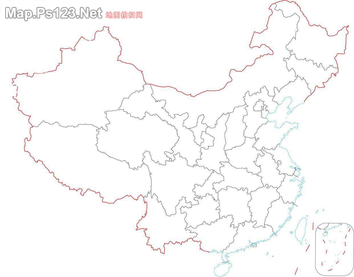 中国地图省级线描空白底图_中国地图查询