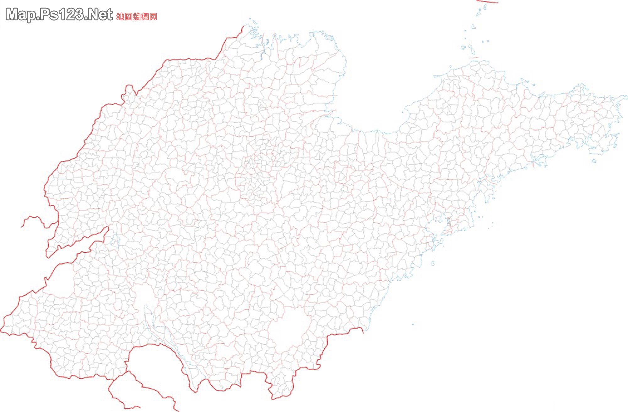山东省分乡镇空白线描地图图片