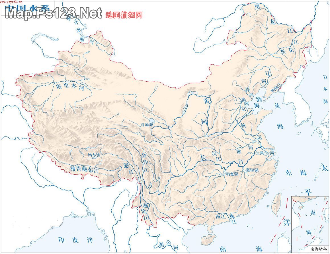 中国地图黑白线描图