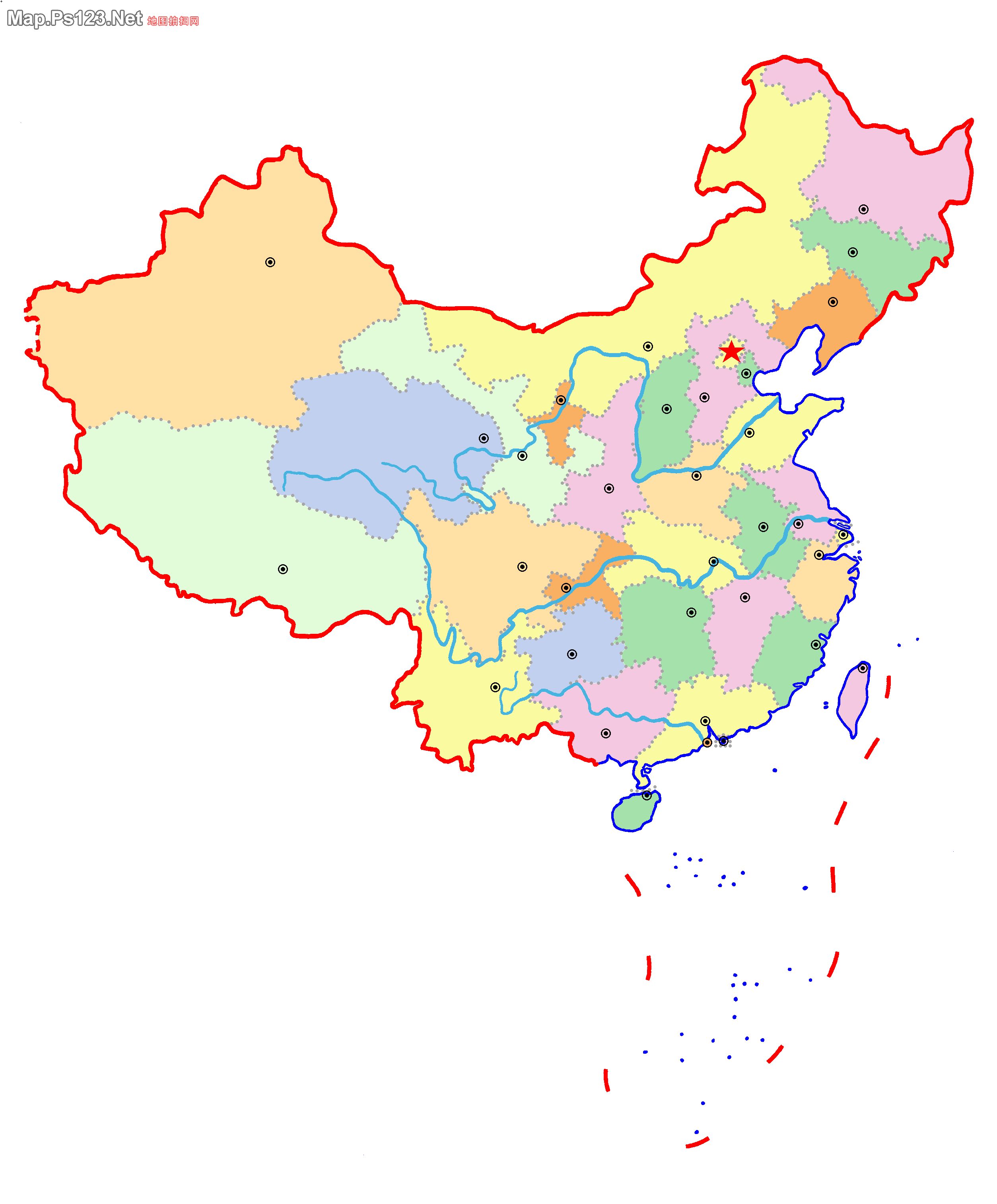 中国地图高清空白线描版图片