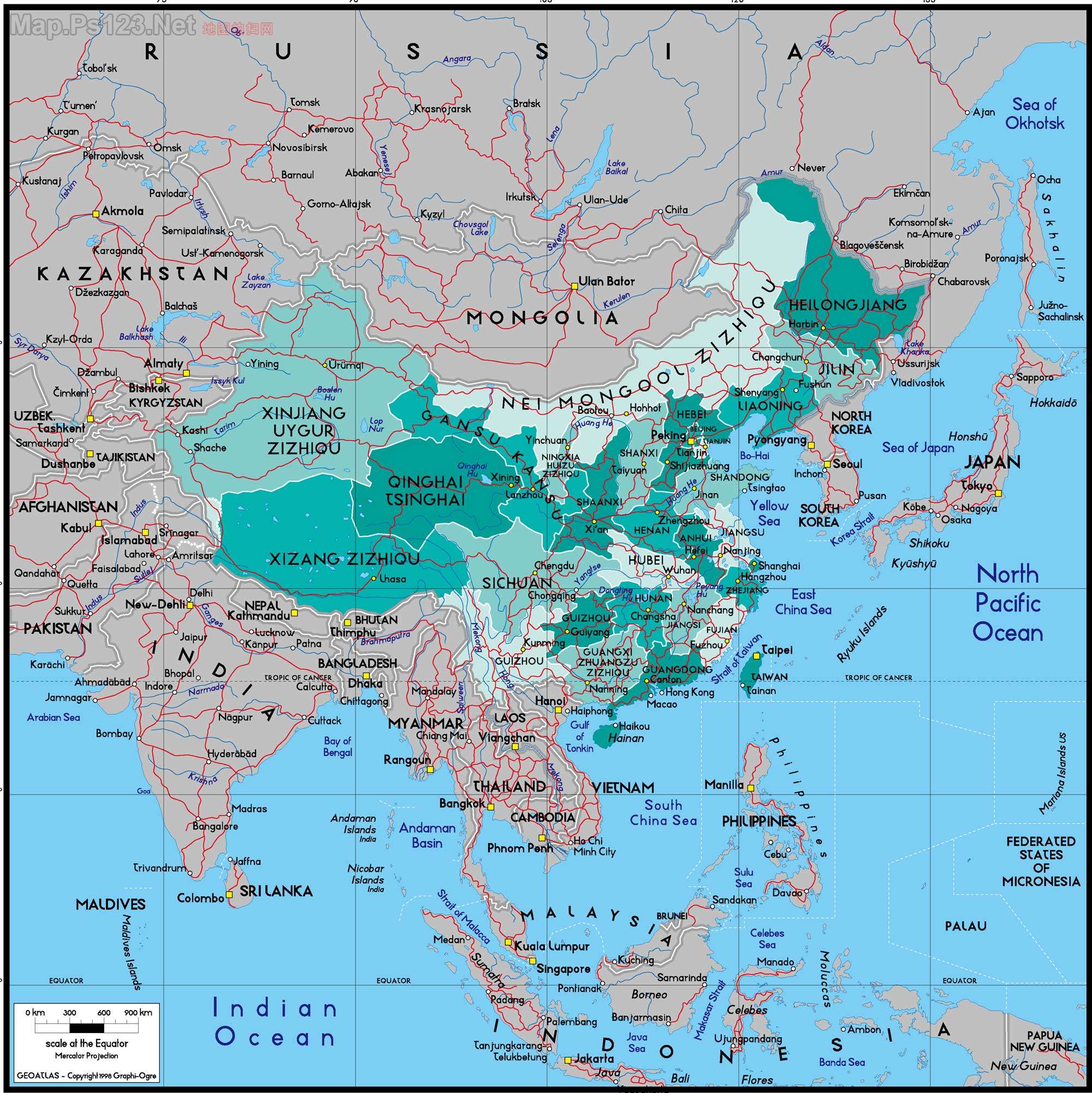 中国地图英文版图片