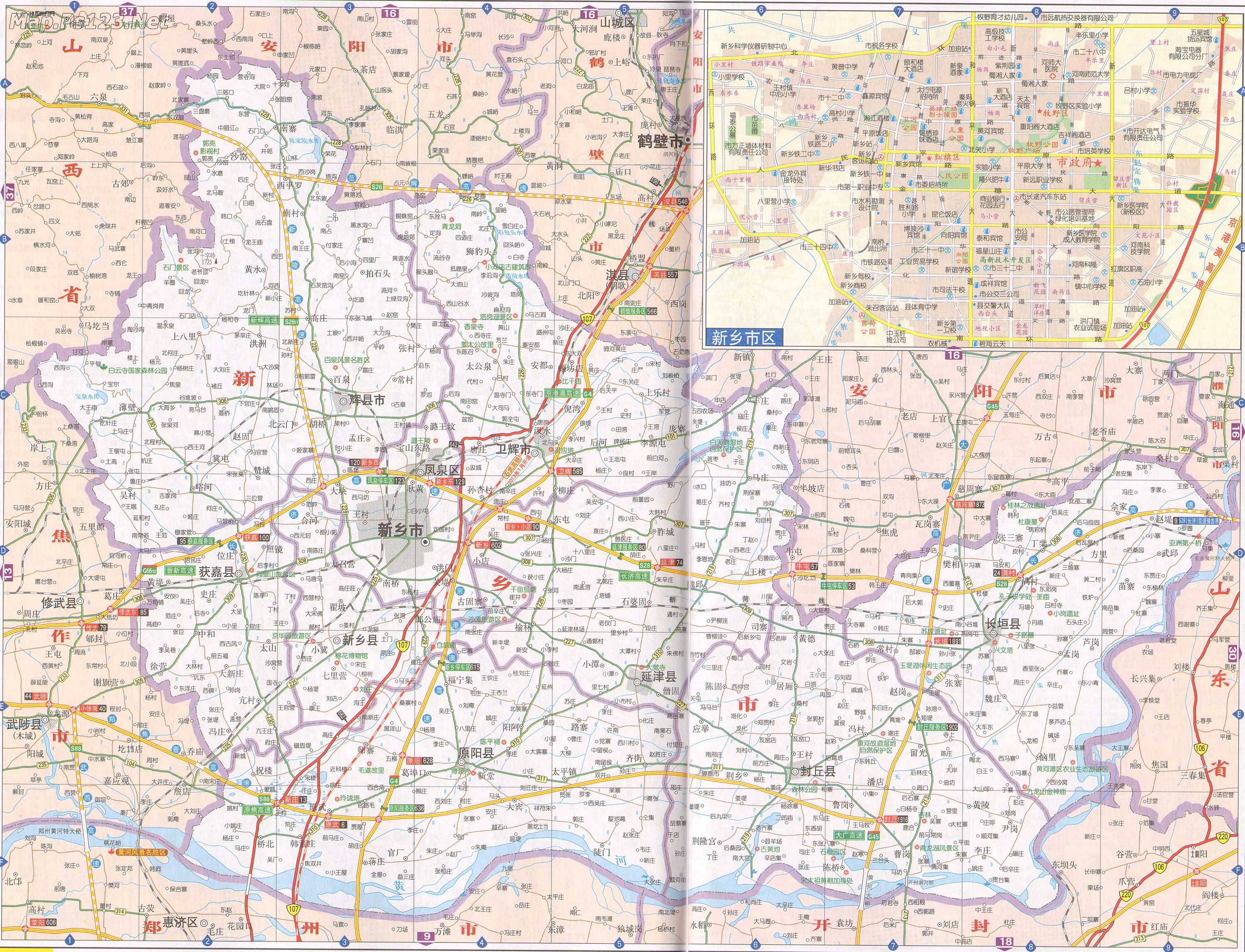 地图 河南 新乡市  新乡市交通地图  相关: 郑州市  三门峡