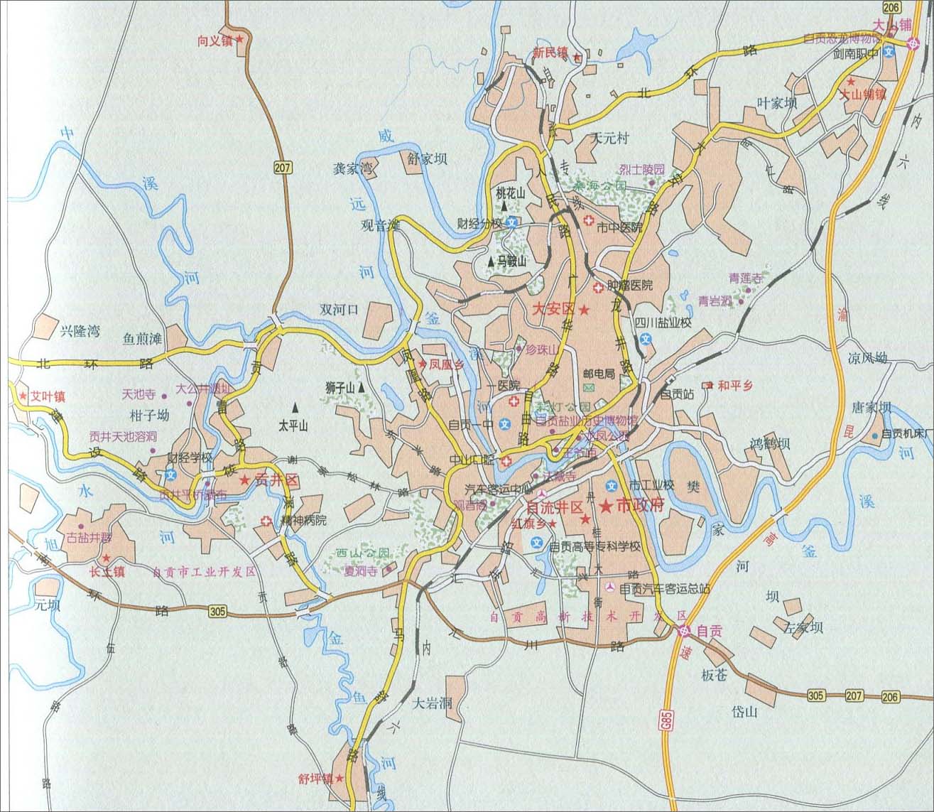 自贡城区地图