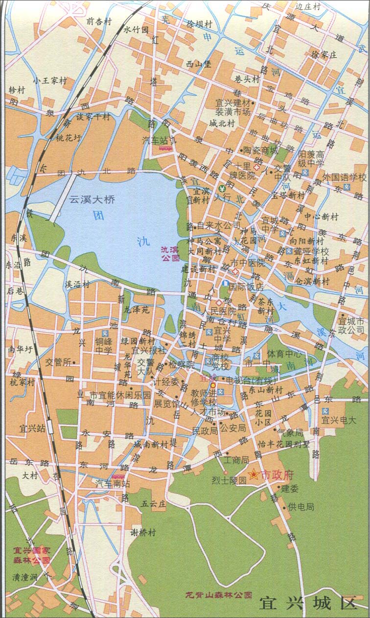 编位各位地理科考生和老师整理2014年的宜兴城区地图,所处省份:无锡市