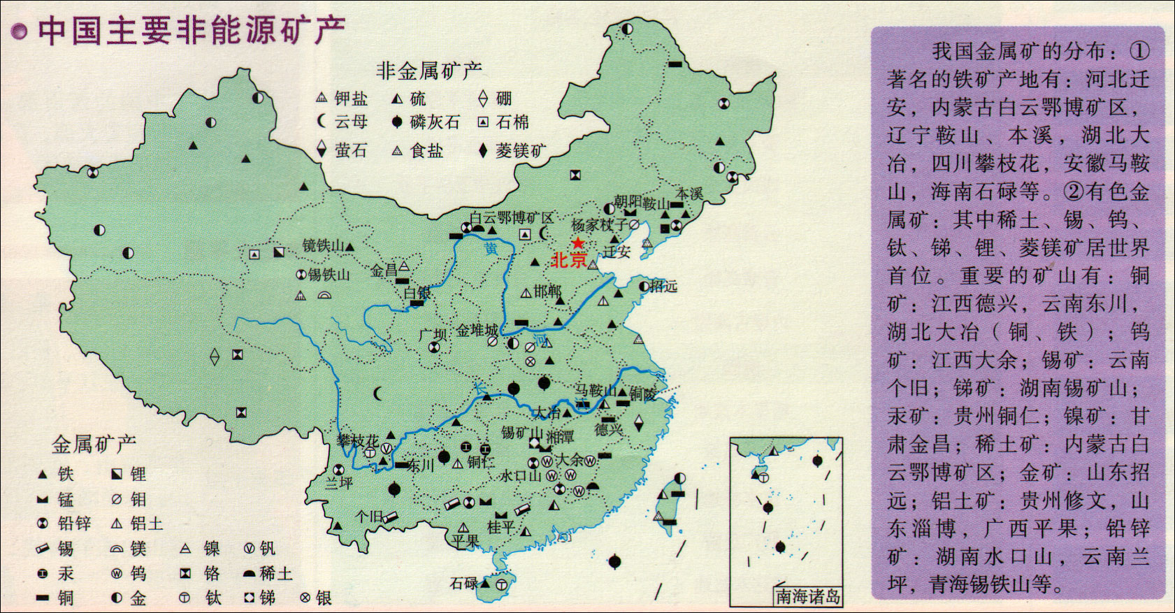 中国主要非能源矿产分布图