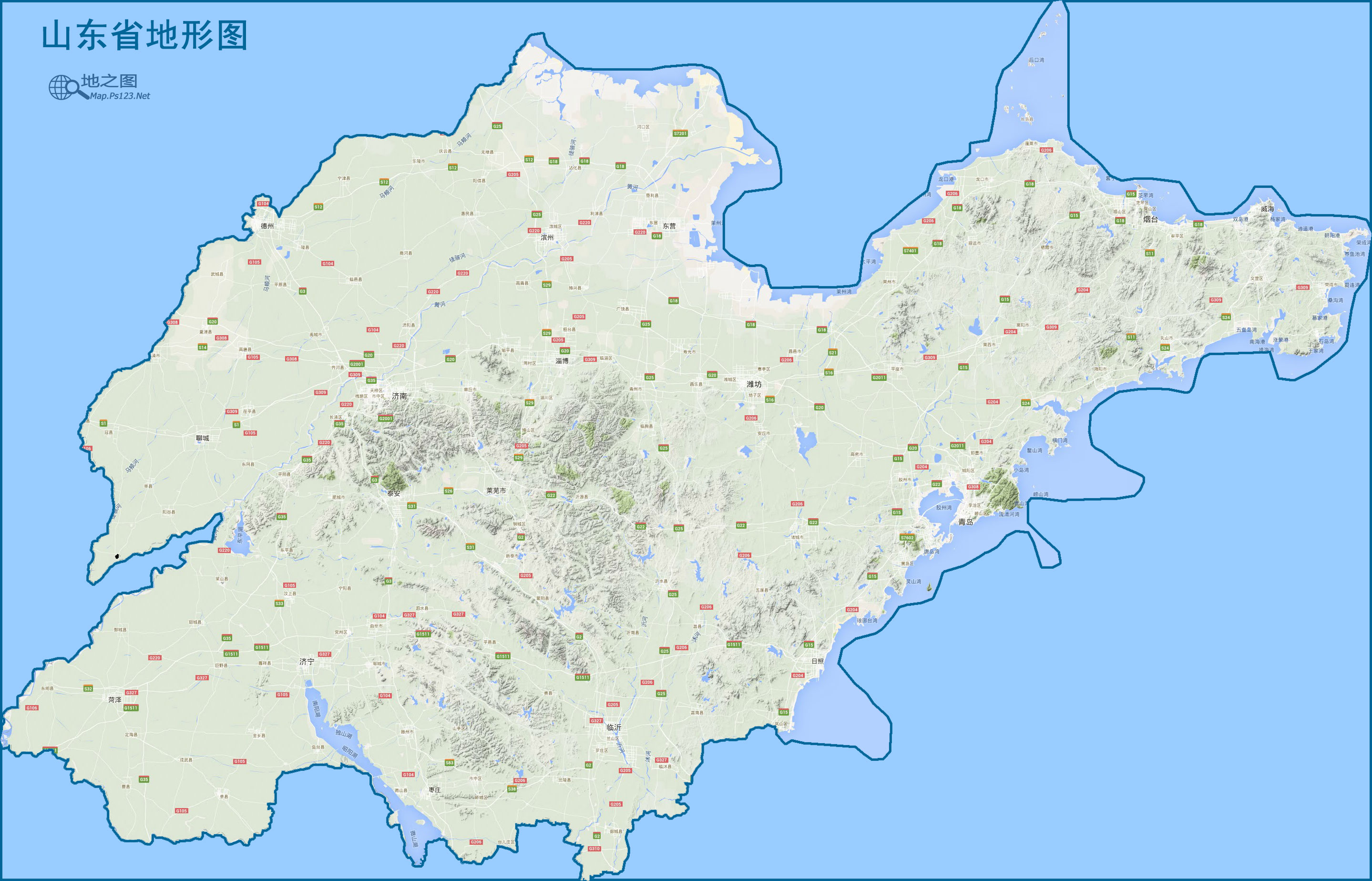 中国地图 山东 >> 山东地图(地形图)  分类: 山东  更新:2015-8-11图片