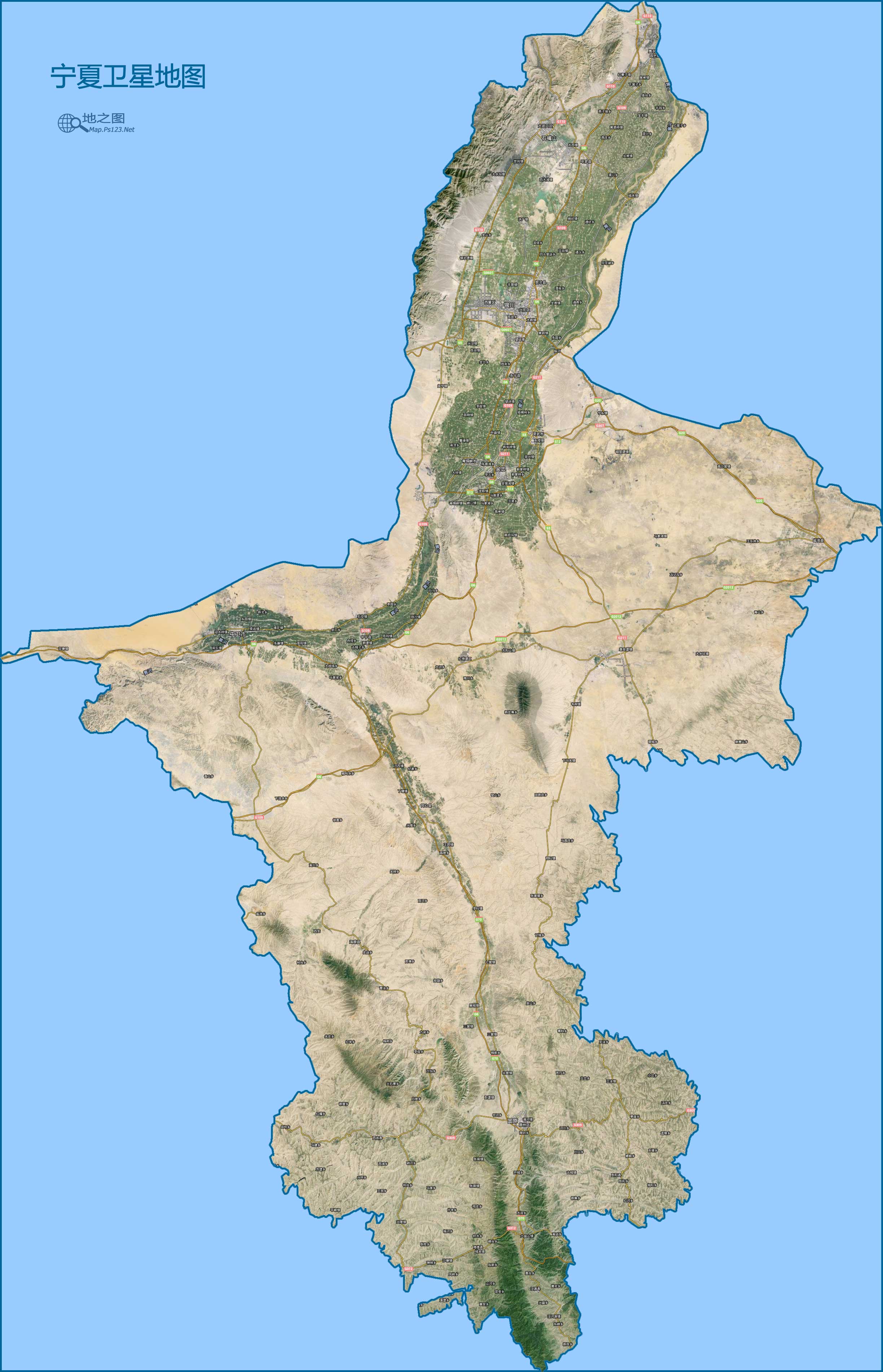 宁夏卫星地图图片