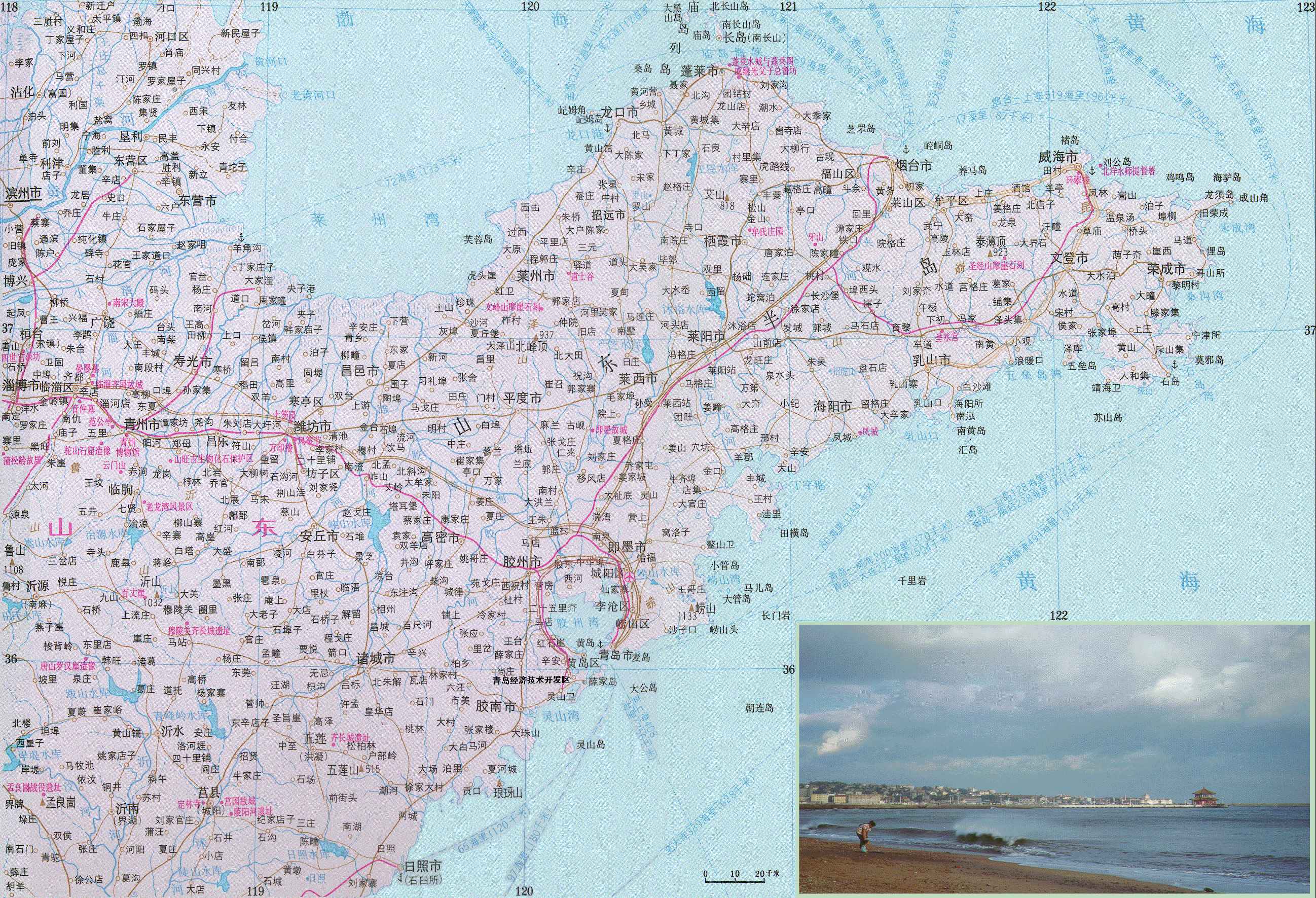 中国地图 山东 >> 山东半岛地图高清版  分类: 山东  更新:2015-8-24图片