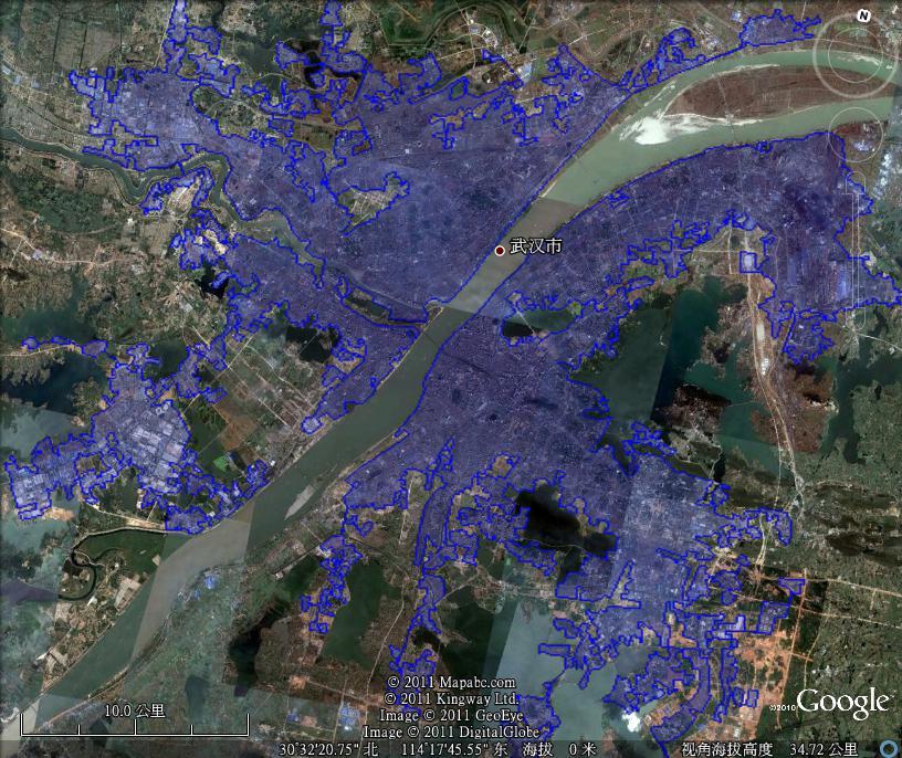 武汉市建成区面积408平方公里_城市面积地图