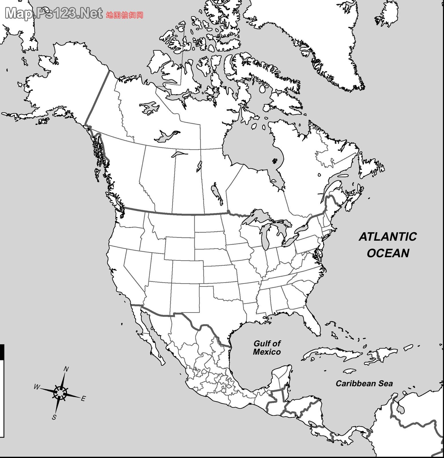 北美洲一级政区空白地图_北美洲地图查询