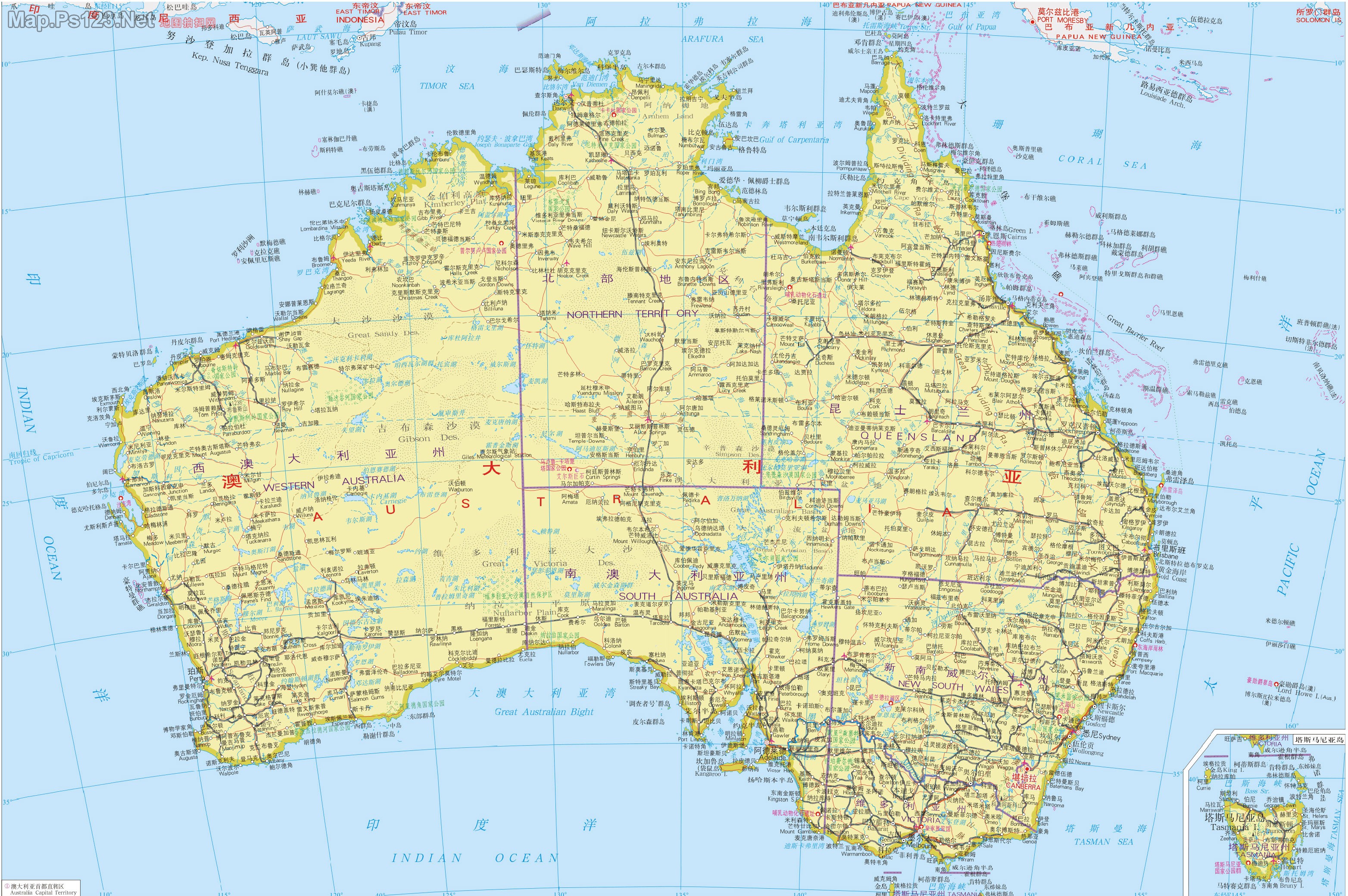 世界地图 大洋洲 澳大利亚 >> 澳大利亚地图  上一幅地图: 没有了图片