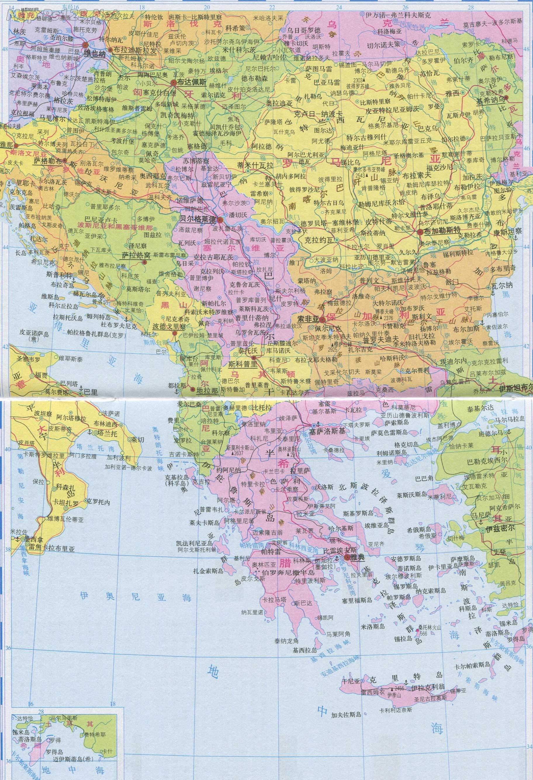 巴尔干半岛诸国地图中文版图片