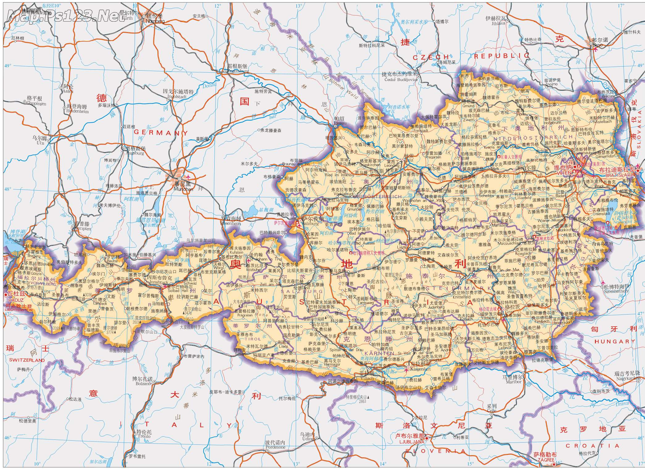 奥地利地图高清