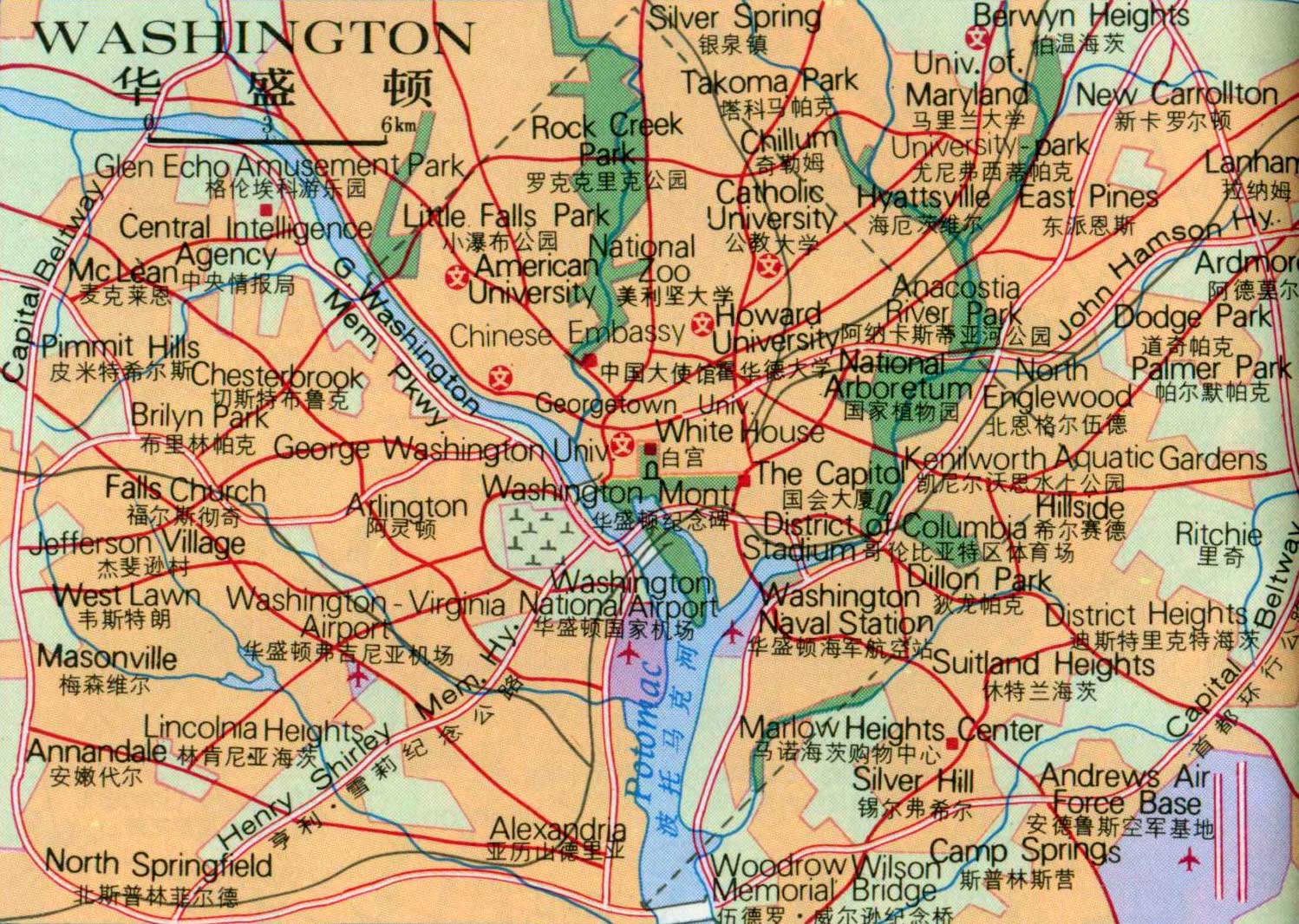 下面是2014年最新的华盛顿地图中文版全图,所处国家:美国.