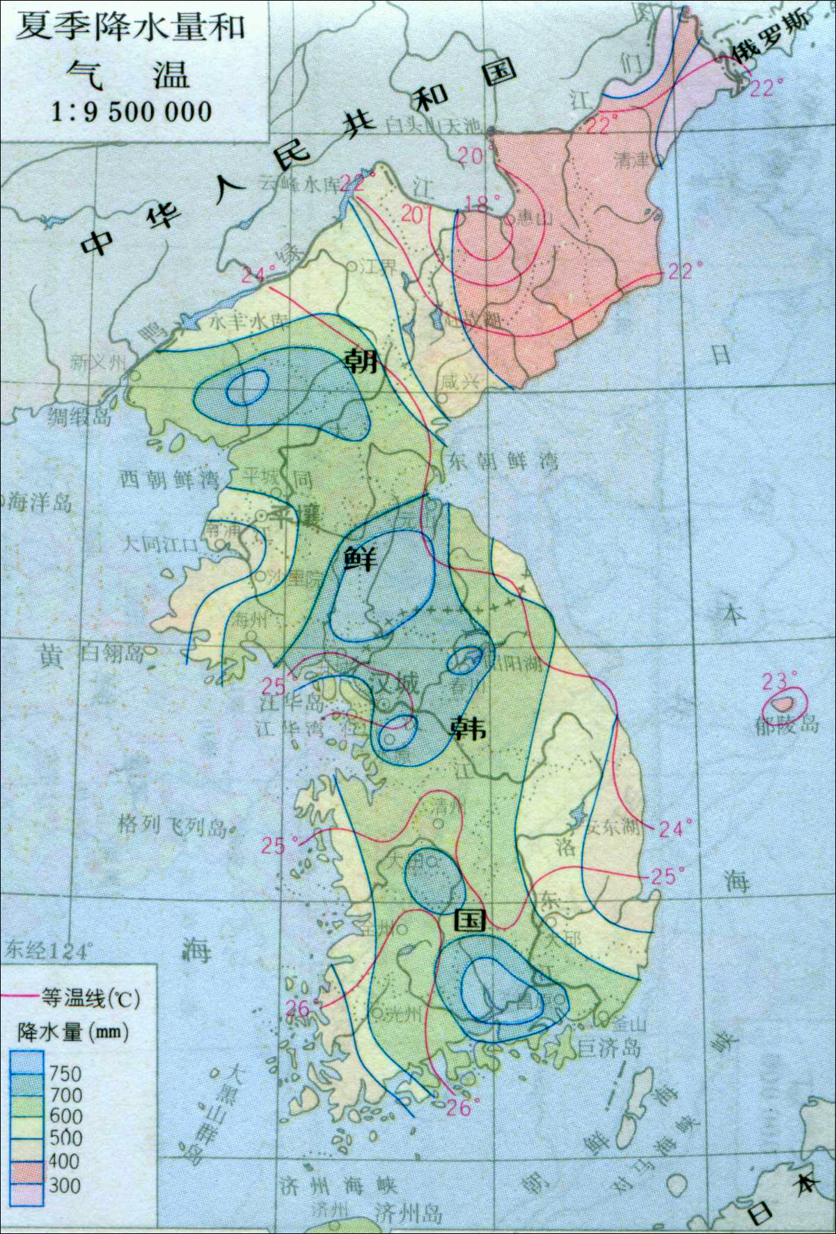 朝鲜韩国夏季降水量_朝鲜地图查询图片