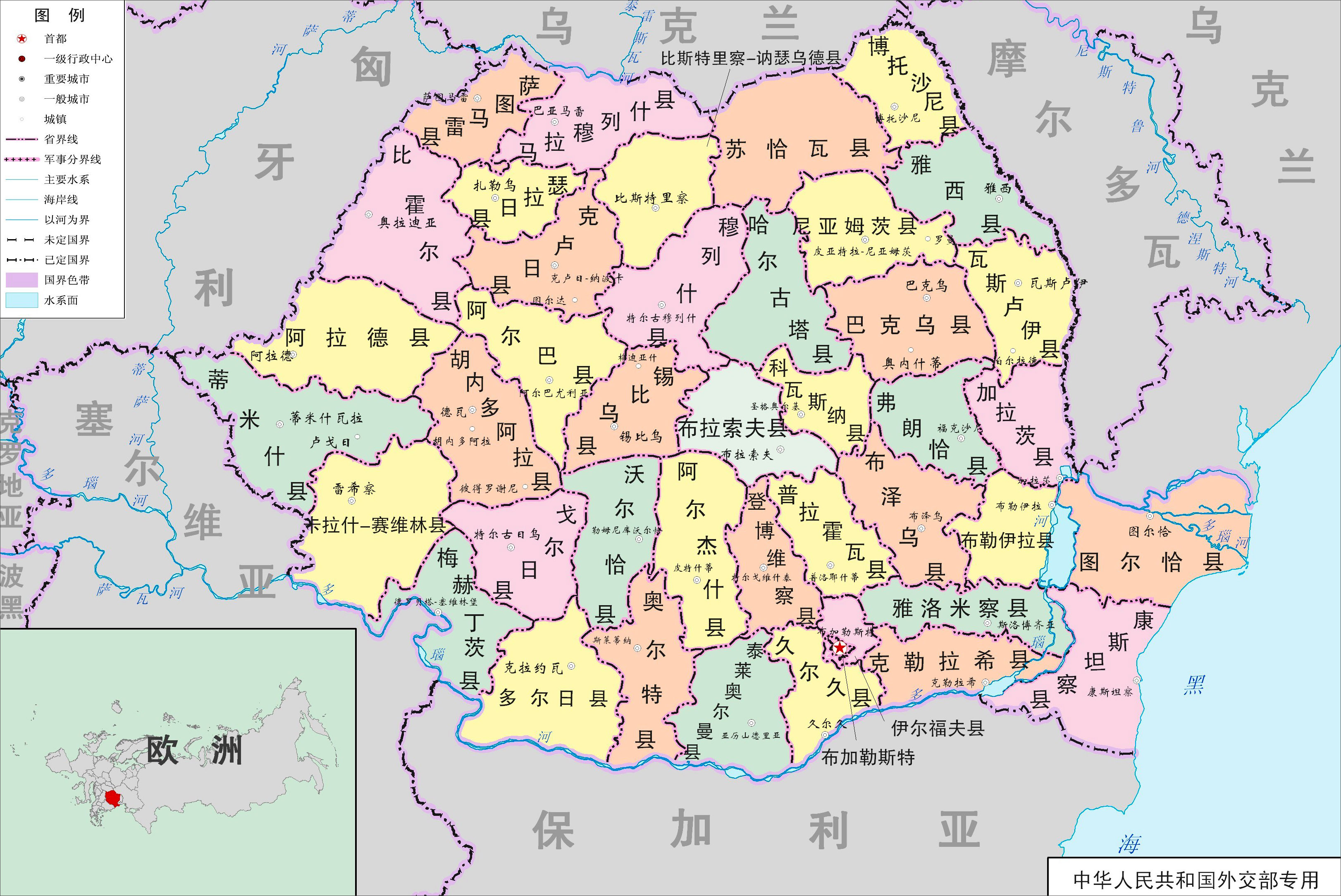 罗马尼亚行政区域图