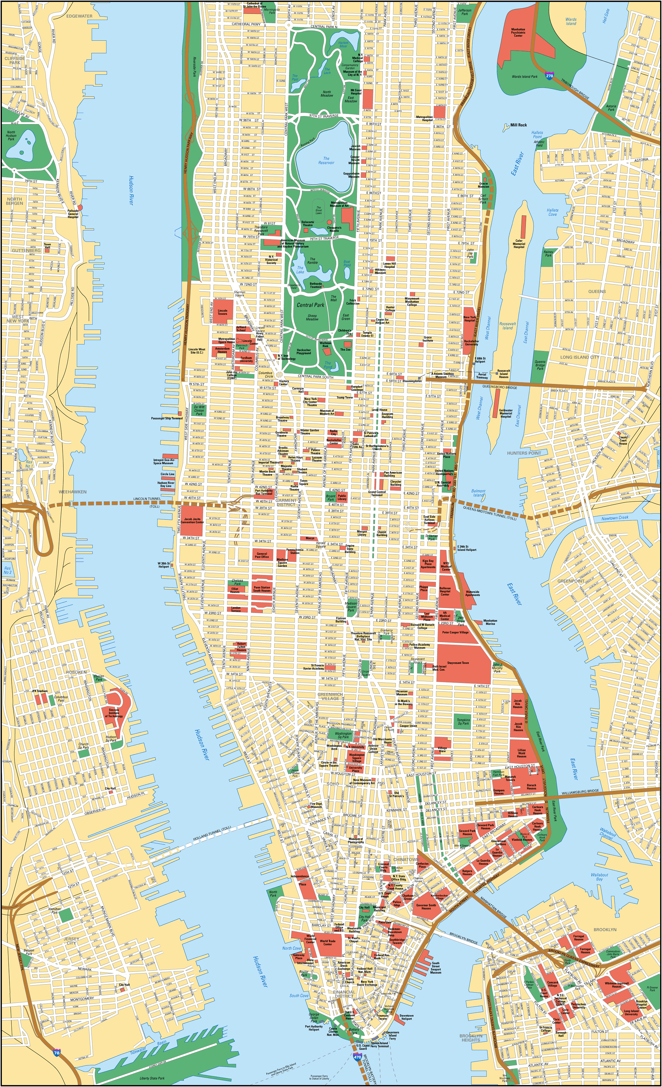 世界地图 北美洲 美国 >> 纽约地图英文版  分类: 美国 世界城市地图图片