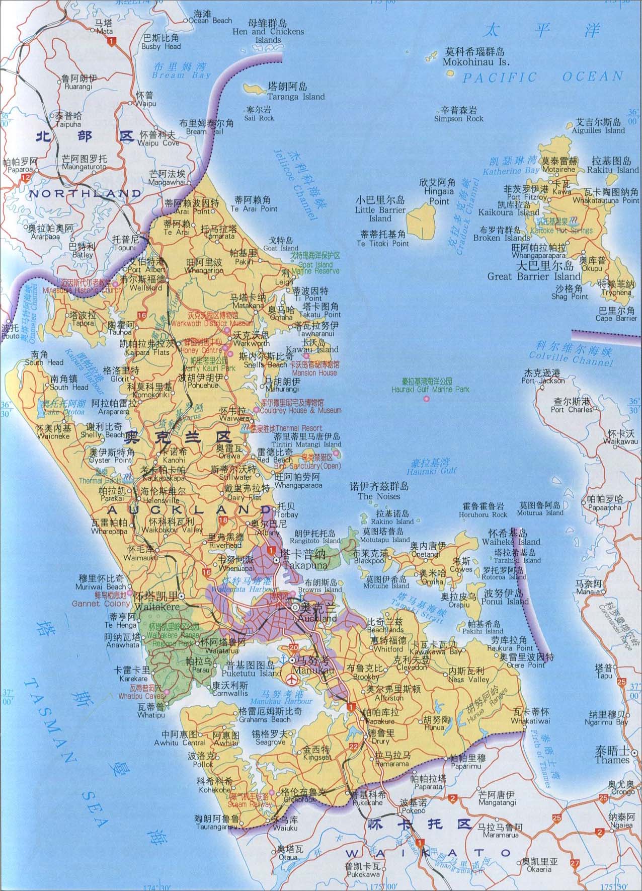 世界地图 大洋洲 新西兰 >> 奥克兰区地图图片