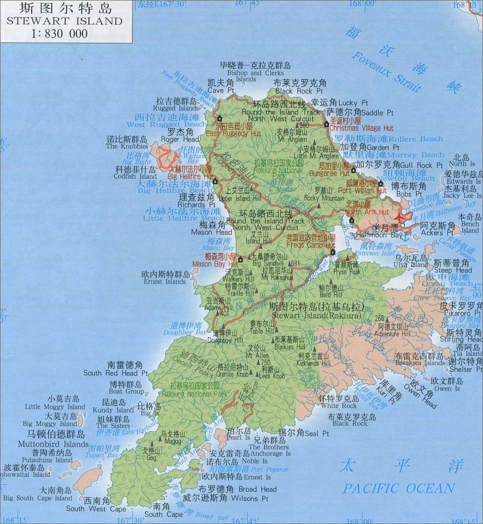 下面是2014年最新的斯图尔特岛地图,所处国家:新西兰.地图图片如下图片
