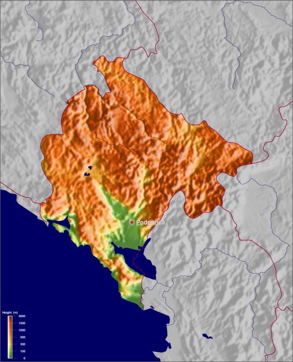 黑山共和国地形图