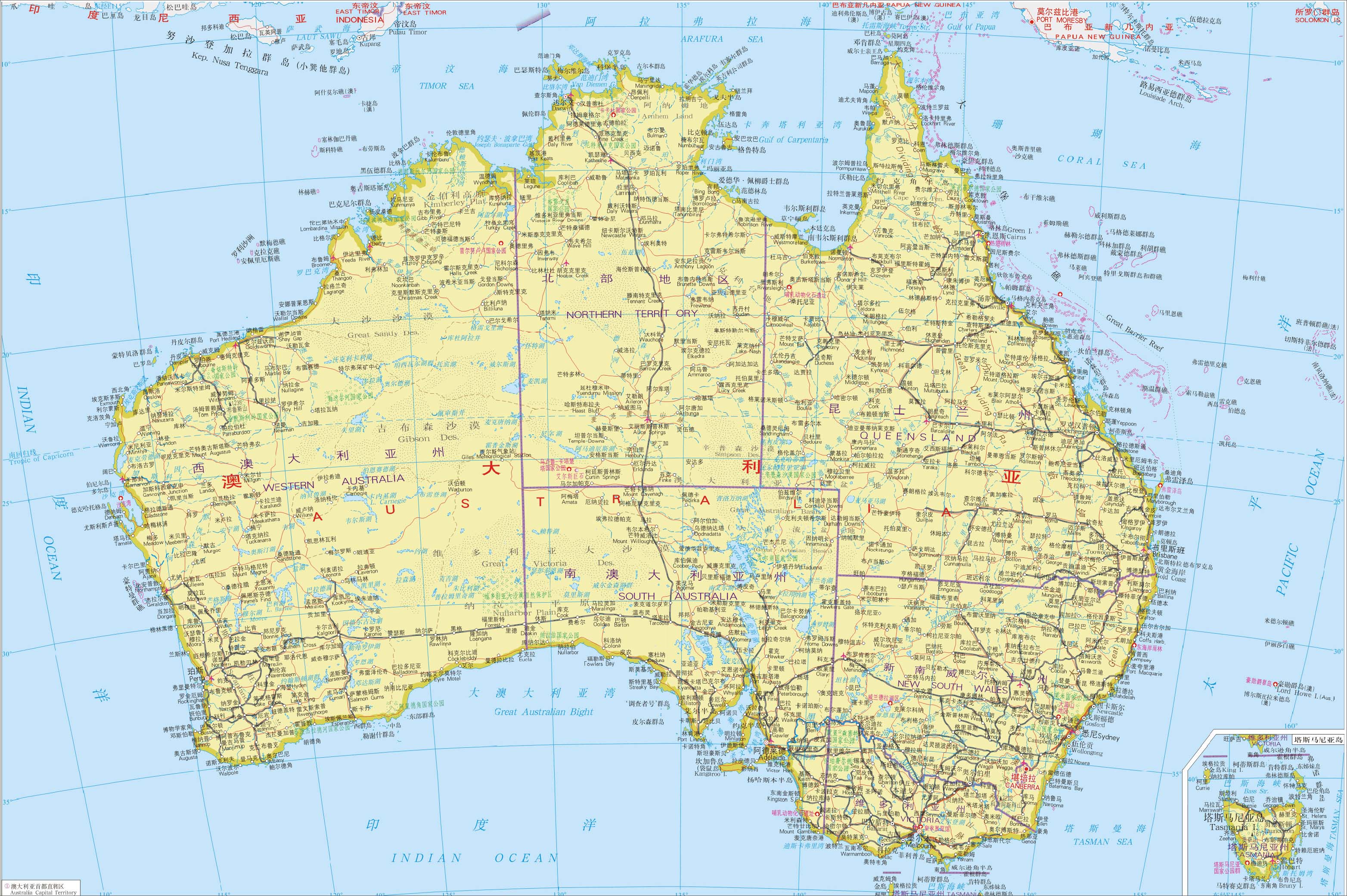 澳大利亚地图中文版高清图片
