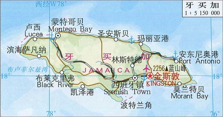 牙买加地图地形版_牙买加地图查询