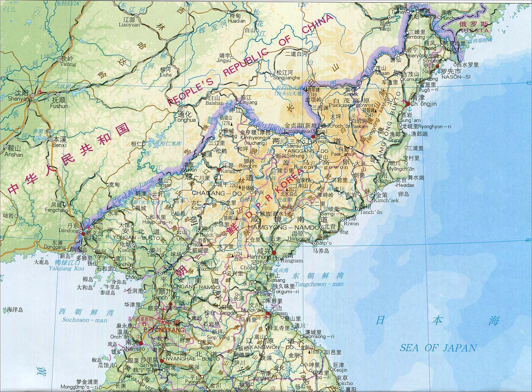 朝鲜地图地形版
