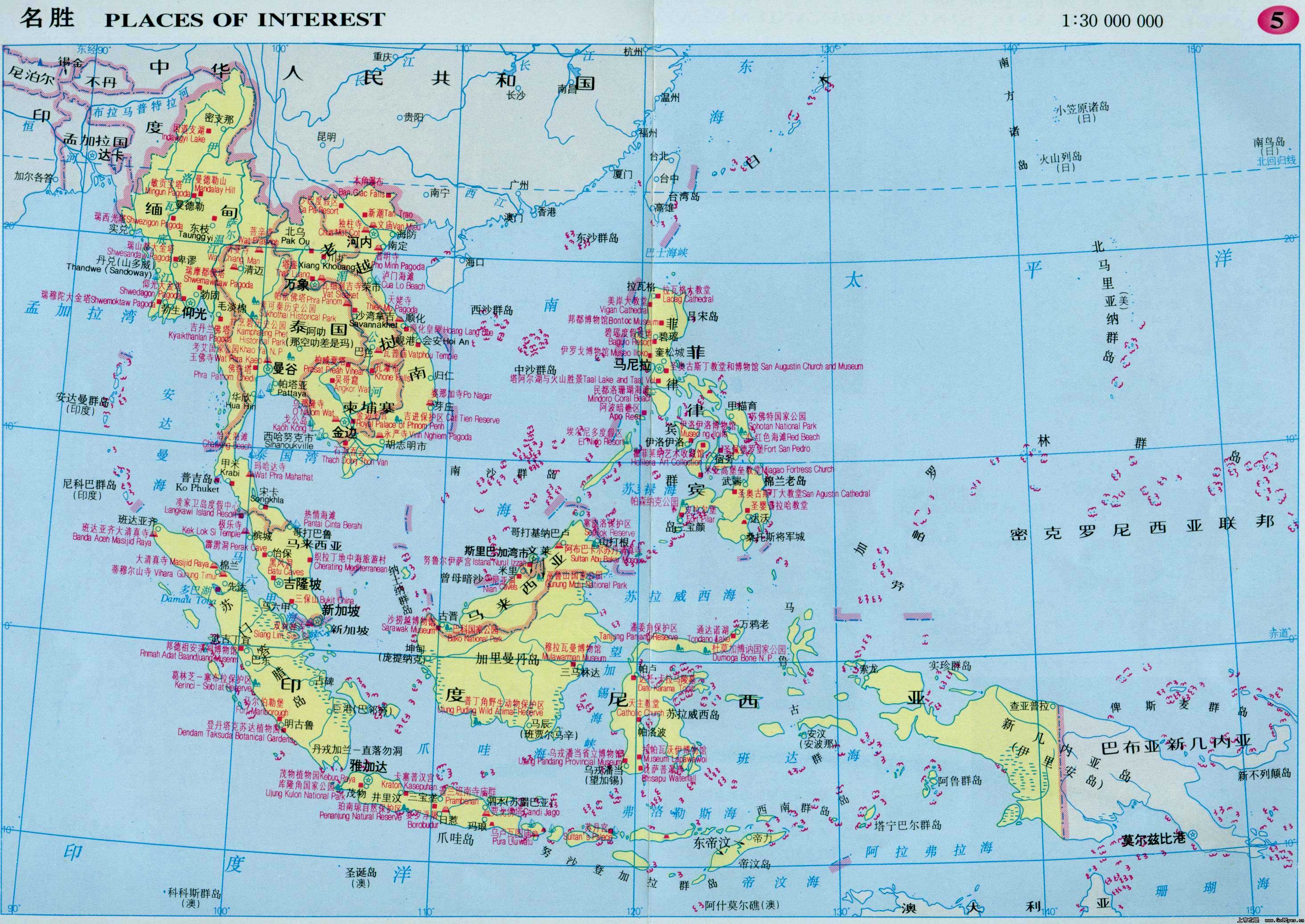 东南亚旅游景点分布地图图片