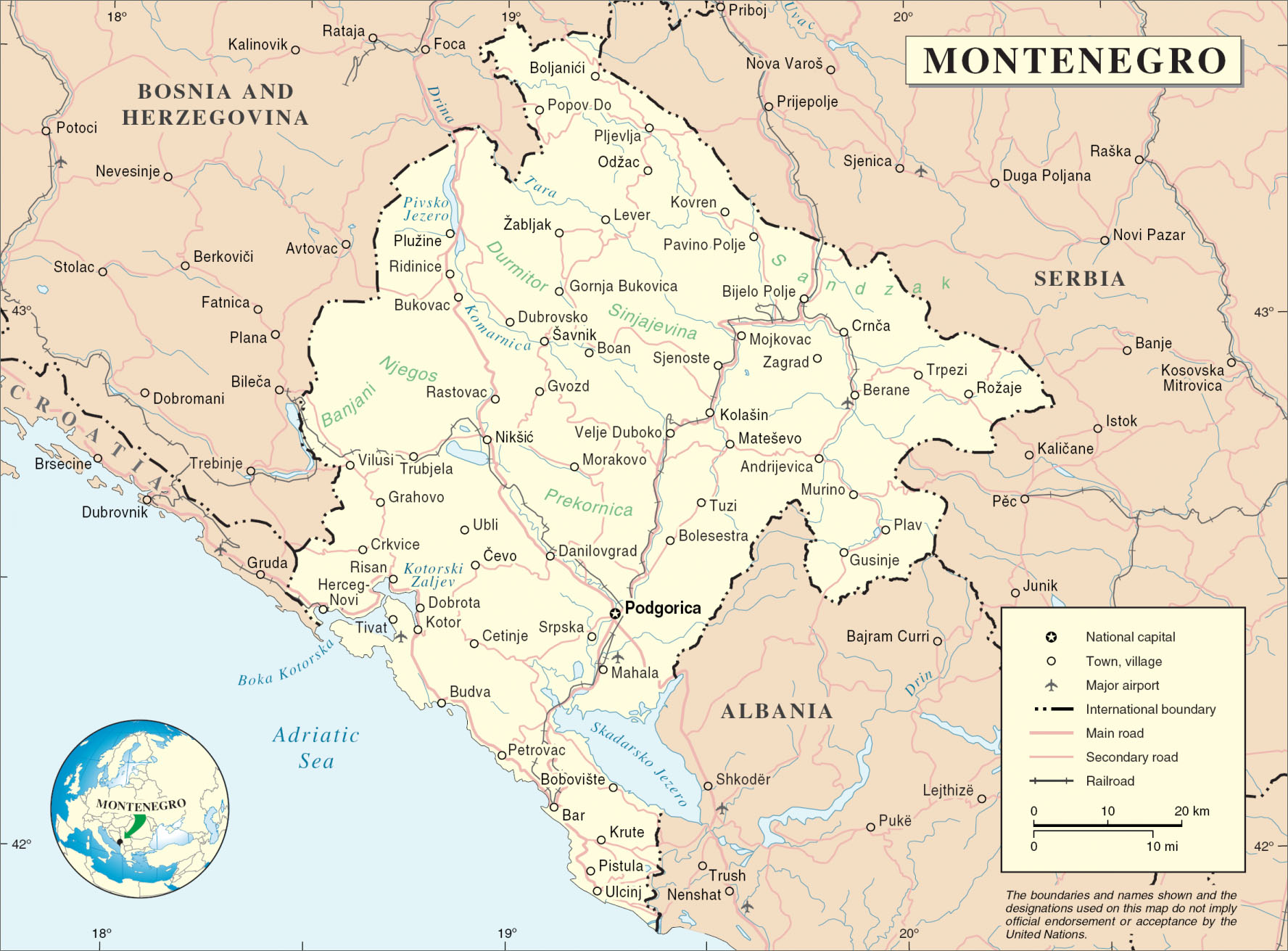 蒙特内哥罗交通旅游地图_黑山地图查询