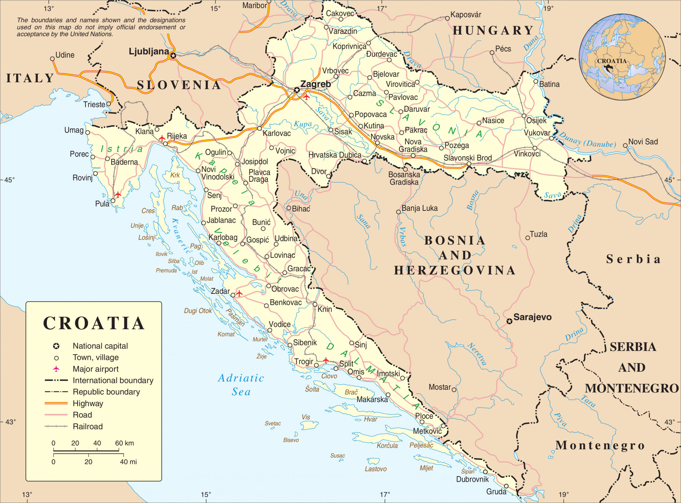 世界地图 欧洲 克罗地亚 >> 克罗地亚交通旅游地图  分类: 克罗地亚图片